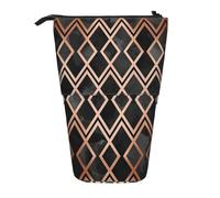 KYSANOL Copper and Black Geo Diamonds,Telescopic Pencil Case,Stand Pencil Holder with Zipper Pencil Pouch Pen Bag