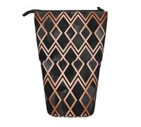 KYSANOL Copper & Black Geo Diamonds,Telescopic Pencil Case,Stand Pencil Holder with Zipper Pencil Pouch Pen Bag