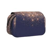 KYSANOL Copper Blue Navy Rose Glitter Makeup Artist Beauty Double Clamshell Pen Case Portable Pencil Pouch with Zipper