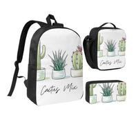 KYSANOL Cute Cactus Succulent Cacti,Student Backpack,Lunch Bag,Pencil Case 3 Piece Set
