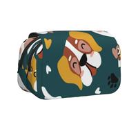KYSANOL Cute Dogs Bones Puppy Paws Colorful Love Hearts Double Clamshell Pen Case Portable Pencil Pouch with Zipper