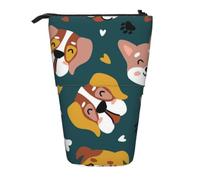 KYSANOL Cute Dogs Bones Puppy Paws Colorful Love Hearts,Telescopic Pencil Case,Stand Pencil Holder with Zipper Pencil Pouch Pen Bag