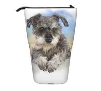 KYSANOL Cute Mini Schnauzer Print,Telescopic Pencil Case,Stand Pencil Holder with Zipper Pencil Pouch Pen Bag