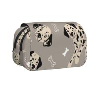 KYSANOL Dalmatians and Bones On Grey Double Clamshell Pen Case Portable Pencil Pouch with Zipper