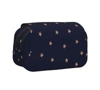 KYSANOL Dark Blue and Rose Gold Pink Glittery Stars Starry Double Clamshell Pen Case Portable Pencil Pouch with Zipper