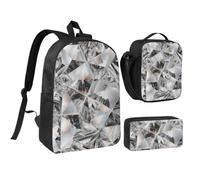 KYSANOL Diamond Texture Style Crystal,Student Backpack,Lunch Bag,Pencil Case 3 Piece Set