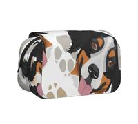 KYSANOL Dog Paws Pattern Bernese Mountain Dog Double Clamshell Pen Case Portable Pencil Pouch with Zipper
