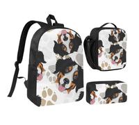 KYSANOL Dog Paws Pattern Bernese Mountain Dog,Student Backpack,Lunch Bag,Pencil Case 3 Piece Set