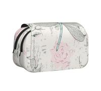 KYSANOL Dragonfly Shabby Chic Roses Worn Old Vintage Floral Double Clamshell Pen Case Portable Pencil Pouch with Zipper