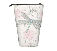 KYSANOL Dragonfly Shabby Chic Roses Worn Old Vintage Floral,Telescopic Pencil Case,Stand Pencil Holder with Zipper Pencil Pouch Pen Bag
