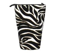 KYSANOL Elegant Black Gold Zebra White Animal Print,Telescopic Pencil Case,Stand Pencil Holder with Zipper Pencil Pouch Pen Bag