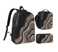 KYSANOL Elegant Black Marble With Gold And Copper Veins,Student Backpack,Lunch Bag,Pencil Case 3 Piece Set