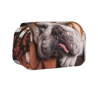 KYSANOL English Bulldogs Muzzle Pets Sleeping Dogs Double Clamshell Pen Case Portable Pencil Pouch with Zipper