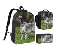 KYSANOL English Setter Lawn Pets Dogs English Setter,Student Backpack,Lunch Bag,Pencil Case 3 Piece Set