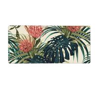 KYSANOL Exotic Palm Leaves Jungle Leaf Tropical Floral Pink Green Printed,Mouse Pad Large Desk Pad Computer Keyboard Mouse Mat With Non Slip Rubber Base 40 x 90 cm
