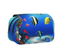 KYSANOL Fish Plants Tropical Marine Nature Life Seaweed Double Clamshell Pen Case Portable Pencil Pouch with Zipper