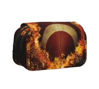 KYSANOL Flaming American Football Printed Double Clamshell Pen Case Portable Pencil Pouch with Zipper