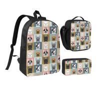 KYSANOL French Bulldog Portraits Pattern Dog,Student Backpack,Lunch Bag,Pencil Case 3 Piece Set