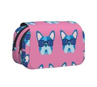 KYSANOL French Bulldog with Glasses Double Clamshell Pen Case Portable Pencil Pouch with Zipper