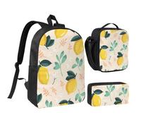 KYSANOL Fresh Yellow Lemons Summer Fruits,Student Backpack,Lunch Bag,Pencil Case 3 Piece Set