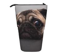 KYSANOL Funny Greedy Dog Pug,Telescopic Pencil Case,Stand Pencil Holder with Zipper Pencil Pouch Pen Bag