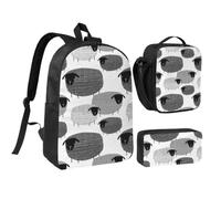 KYSANOL Funny Sheep On Gray Background,Student Backpack,Lunch Bag,Pencil Case 3 Piece Set