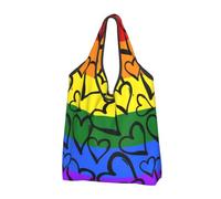 KYSANOL Gay Pride Rainbow Colored Hearts,Shopping Bags Reusable Grocery Bags Foldable Tote Bags Large Capacity Carry Bag