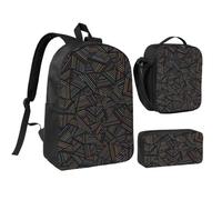 KYSANOL Geometric Linear Rainbow 3D Printed,Student Backpack,Lunch Bag,Pencil Case 3 Piece Set