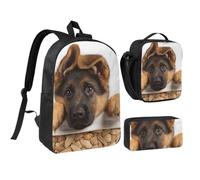 KYSANOL German Shepherd Puppy Dog,Student Backpack,Lunch Bag,Pencil Case 3 Piece Set