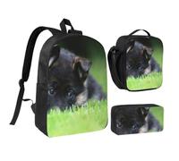 KYSANOL German Shepherd Puppy Pets Lawn Bokeh Dogs,Student Backpack,Lunch Bag,Pencil Case 3 Piece Set