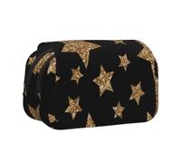 KYSANOL Gold and Bronze Bright Stars Double Clamshell Pen Case Portable Pencil Pouch with Zipper