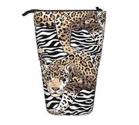 KYSANOL Gold Leopard Zebra Skin Background,Telescopic Pencil Case,Stand Pencil Holder with Zipper Pencil Pouch Pen Bag