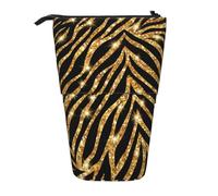 KYSANOL Gold Zebra Animal Print,Telescopic Pencil Case,Stand Pencil Holder with Zipper Pencil Pouch Pen Bag