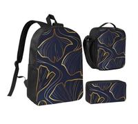 KYSANOL Gradient Golden Linear With Ginkgo Biloba Leaves,Student Backpack,Lunch Bag,Pencil Case 3 Piece Set