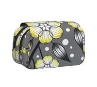 KYSANOL Gray and Yellow Star Flower Snowy Border Double Clamshell Pen Case Portable Pencil Pouch with Zipper