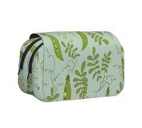 KYSANOL Green Peas Leave Blue Double Clamshell Pen Case Portable Pencil Pouch with Zipper