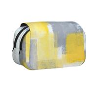 KYSANOL Grey and Yellow Abstract Art Painting Double Clamshell Pen Case Portable Pencil Pouch with Zipper