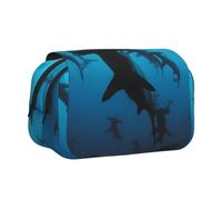 KYSANOL Hammerhead Sharks Printed Double Clamshell Pen Case Portable Pencil Pouch with Zipper