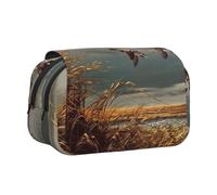 KYSANOL Hunting Flying Wild Ducks Double Clamshell Pen Case Portable Pencil Pouch with Zipper