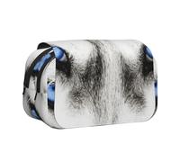 KYSANOL Husky Dog Blue Eyes Double Clamshell Pen Case Portable Pencil Pouch with Zipper