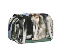 KYSANOL Husky Huskie Dogs Double Clamshell Pen Case Portable Pencil Pouch with Zipper