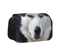 KYSANOL Husky's Handsome Face Dog Funny Double Clamshell Pen Case Portable Pencil Pouch with Zipper