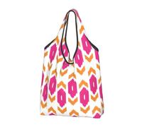 KYSANOL Ikat Boho Hot Pink Gold And White Pattern,Shopping Bags Reusable Grocery Bags Foldable Tote Bags Large Capacity Carry Bag