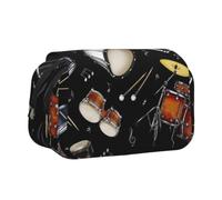 KYSANOL Jazz Collection Black Drum Double Clamshell Pen Case Portable Pencil Pouch with Zipper