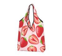 KYSANOL Kawaii Pink Strawberry Print,Shopping Bags Reusable Grocery Bags Foldable Tote Bags Large Capacity Carry Bag