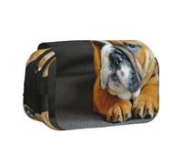 KYSANOL Kneeling English Bulldog Double Clamshell Pen Case Portable Pencil Pouch with Zipper