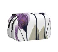 KYSANOL Lavender Purple Hope Flowers Double Clamshell Pen Case Portable Pencil Pouch with Zipper