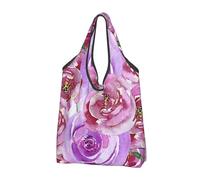 KYSANOL Lilac Violet And Purple Watercolor Peony Roses,Shopping Bags Reusable Grocery Bags Foldable Tote Bags Large Capacity Carry Bag