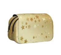 KYSANOL Lots of Stars Gold Seamless Double Clamshell Pen Case Portable Pencil Pouch with Zipper