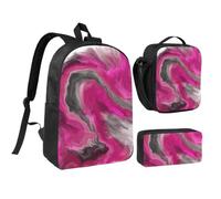 KYSANOL Magenta Black Grey Jewel Tone Fluid Art Swirl,Student Backpack,Lunch Bag,Pencil Case 3 Piece Set